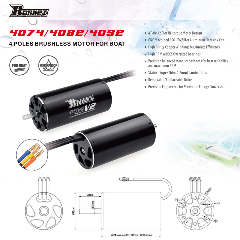 Rocket 4074 1700KV 2000KV 2250 - Rc Boat Water Cooling Jacket Motor incelemesi ve fiyatı